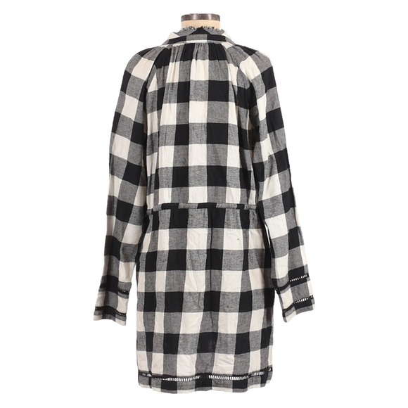 Christophe Sauvat Embroidered Black Check Tunic Dress Size S Relaxed Tie Waist - Picture 3 of 9